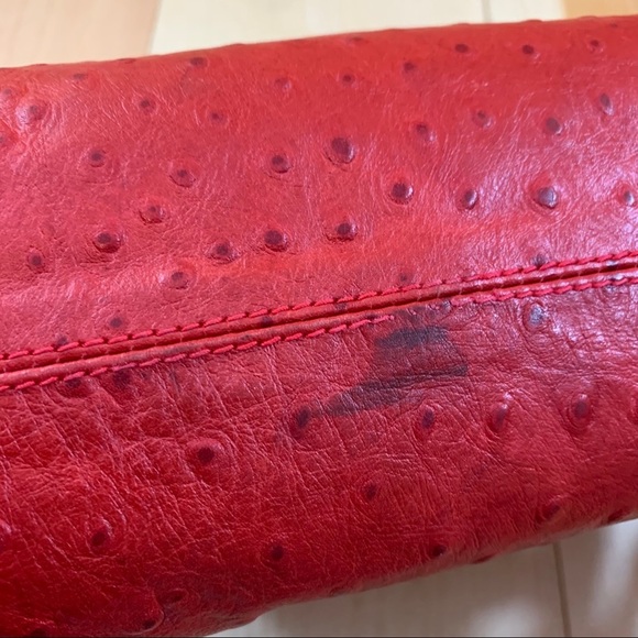 Tanner red leather ostrich pattern bag purse - Picture 5 of 14
